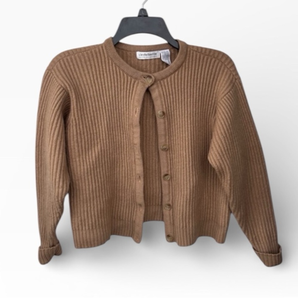 Liz Claiborne Women's Thick Wool Blend Tan Cardigan
